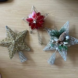 THREE INDOOR CHRISTMAS HOLIDAY TREE TOPPERS